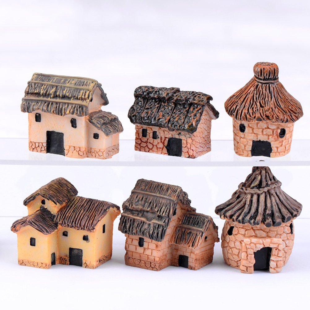 Bonsai Garden Miniature - 6Pcs Miniature Fairy Garden Resin Thatched