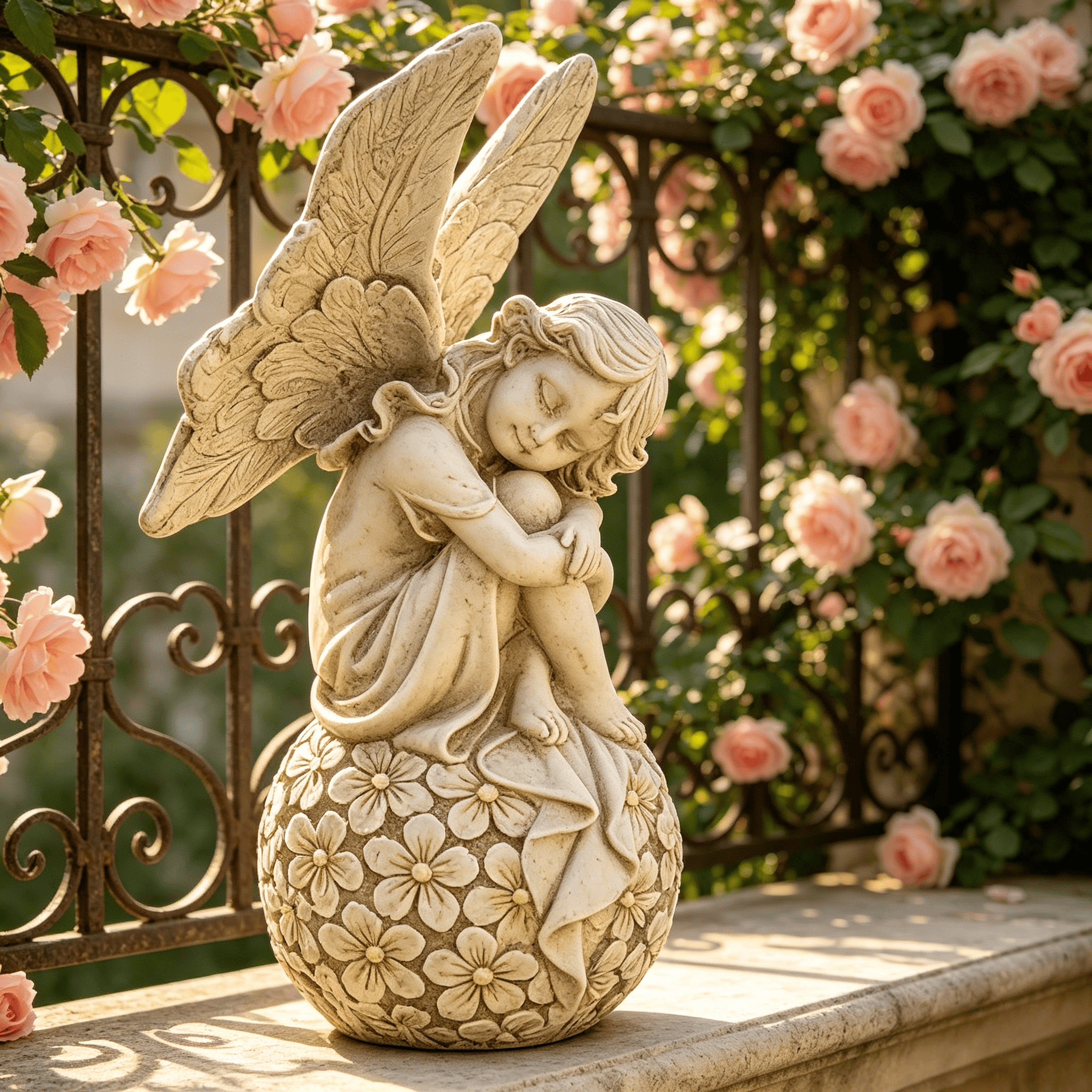Bonsai Garden Decor - 13.2-inch Garden Fairy Statue, Sleeping Angel