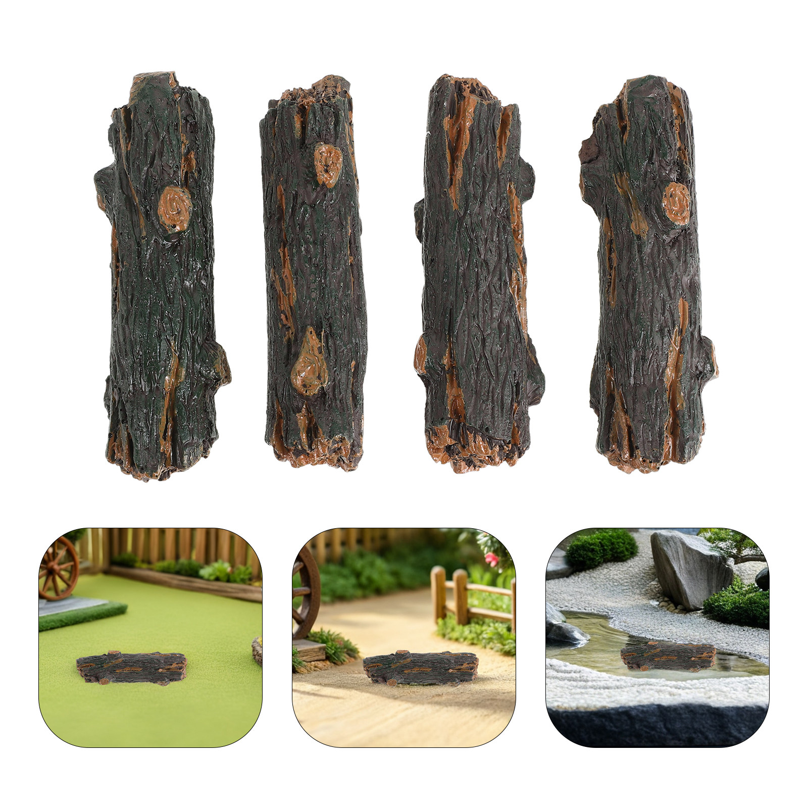 Bonsai Garden Decor - 4Pcs Realistic Mini Resin Tree Stump