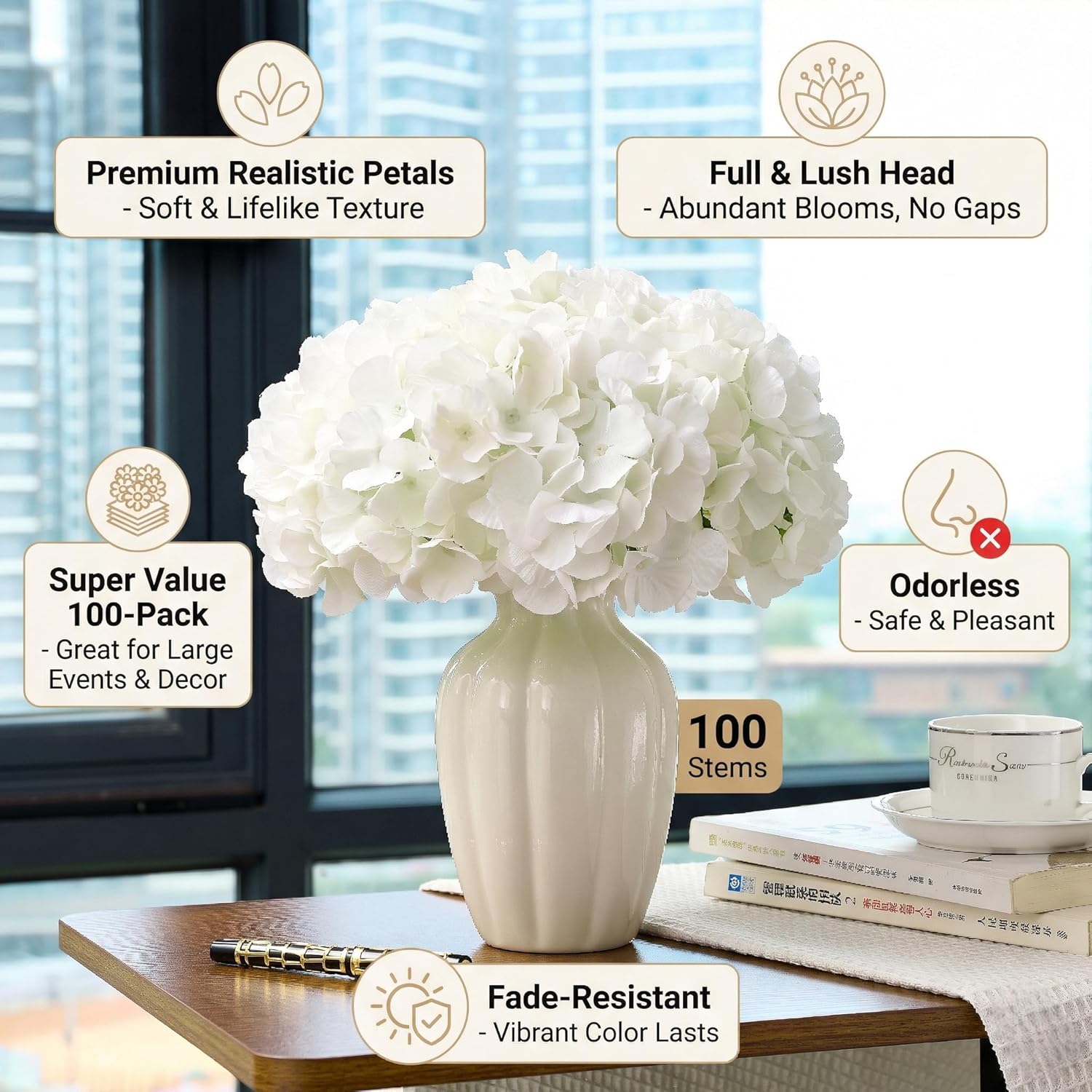 100 PCS Ivory Hydrangea Artifi - Bonsai Garden Images ulasan dan harga